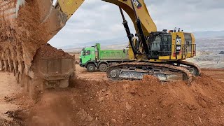 Beautiful Caterpillar 6015B Excavator Loading Overburden On Four Axle Trucks  Sotiriadis Mining [upl. by Nordin]