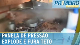 Panela de pressão explode e fura teto de cozinha em igreja  Primeiro Impacto 121223 [upl. by Head381]