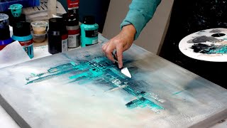 WOW Beginner Textured Abstract Art  Better than I expected Teal Cityscape [upl. by Kolivas]