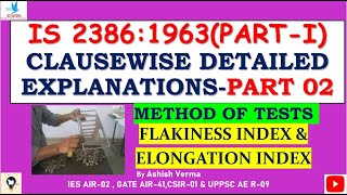 IS 2386Part ICode ExplanationMethod of Test for Flakiness Index amp Elongation IndexAggregateP02 [upl. by Olsson100]