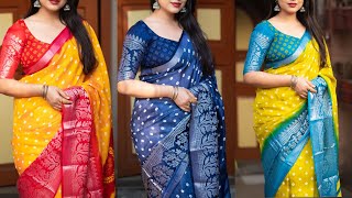 Soft Jute silk bandhej printed sarees ₹699 only  Jute silk sarees [upl. by Kruter899]