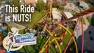 Wonder Woman Golden Lasso Coaster Front Row POV FAST PACED Single Rail Ride  Six Flags Fiesta Texas [upl. by Odama664]