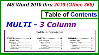 How to Make a 3 Column or MultiColumn Table of Contents using Word 2010 thru 2019 [upl. by Ahsito484]