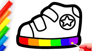 How to draw a Shoes for kids with Corlorful Rainbow  Drawing and Coloring [upl. by Dede]