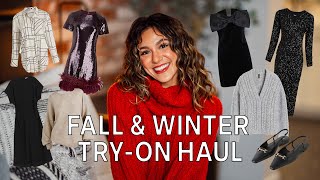 MASSIVE FALLWINTER TRYON HAUL HampM Cotton On Express amp Revolve NYE dresses coats  2023 [upl. by Nickola]