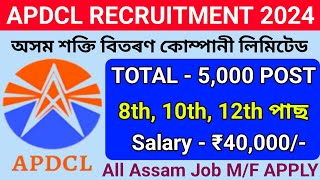 APDCL New Recruitment 2024APDCL Job ApplyAssam Power Distribution Company LimitedAPDCL Jobs [upl. by Belding376]