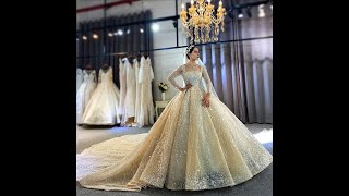 NS3955 Luxury square neck wedding dress with hand sew pearl and stone best champagne wedding gown [upl. by Aniad]