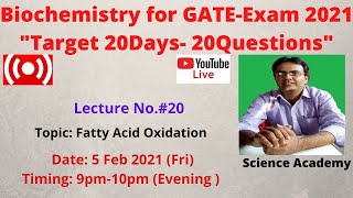 Live Session Biochemistry Lecture No20 Fatty Acid Oxidation [upl. by Lovato]