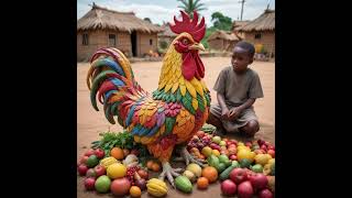 A large colorful rooster sculpture made of vari2 [upl. by Lyndell138]