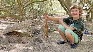 Invasive Mongoose Catch and Cook Using Primitive Deadfall Method [upl. by Ketty277]