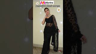 Myntra farewell Saree haul  black saree haul  farewell fresher saree haul [upl. by Mitzl]