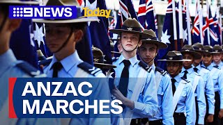 Anzac Day 2024 Marches underway in Sydney and Melbourne  9 News Australia [upl. by Aig]