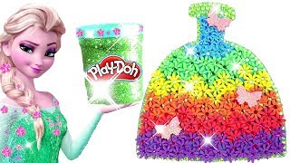 Learn Colors Play Doh Making Colorful Sparkle Disney Princess Frozen Elsa Dress Play Doh Toys Kids [upl. by Marlene]