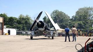 Corsair Startup and unfolding of wings [upl. by Leahcimaj932]