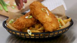 Recipe Beer Battered Fish with Loaded Bacon Cheddar Chips [upl. by Cirdahc]