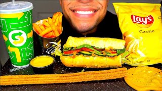 ASMR Eating Subway Mukbang Footlong Tuna Sandwich Churro Chips White Macadamia Nut Cookie Challenge [upl. by Petula842]