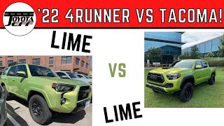 LIME vs LIME Comparing 1st pics of 2022 Toyota 4Runner Lime Rush vs 2022 Tacoma Electric Lime [upl. by Aiak332]