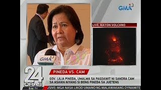 24 Oras Gov Pineda umalma sa pagdawit ni Sandra Cam sa asawa niyang si Bong Pineda sa jueteng [upl. by Sachi]