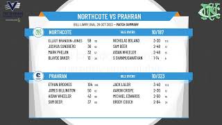 Victorian Premier Cricket  Kookaburra Mens Firsts  Round 3  Northcote v Prahran  Day 2 [upl. by Leummas615]