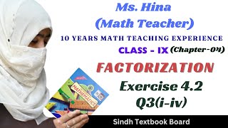 Exercise42 Question3iiv class9maths Chap4Factorization SindhBoard mshina [upl. by Nahtnamas]