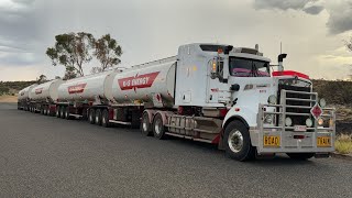 Truck Driver reverse 2 trailers  a dolly for a BAA Quad Road Train [upl. by Okimuk]