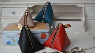 Tutorial come cucire un portamonete triangolare in ecopelle fai da te  triangle pouch diy [upl. by Ikairik]