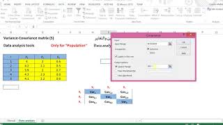 Variance Covariance Matrix using Excel Data analysis الحسابات اليدوية لمصفوفة التباين والتغايير [upl. by Euqenimod]