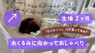 【生後２ヶ月】お気に入りにおくるみに向かってたくさんおしゃべり おててとあんよもパタパタと元気に動かす様子 [upl. by Wivina211]