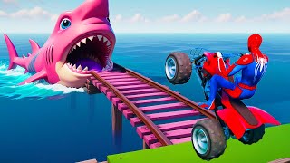 الأبطال الخارقين على القضبان دوامة قمع جسر  Spiderman on Motorcycle in Spiral Spider Bridge Ride [upl. by Sulienroc205]