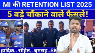 mi retained players list  top 5 player retained captain hardik pandya Surya Kumar jaspreet bumrah [upl. by Ydaf547]