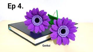 Ep4 Leaves 🌿 Crochet Gerbera Purple Flower Tutorial step by step  Crochet Flower Bouquet crochet [upl. by Llyrad]