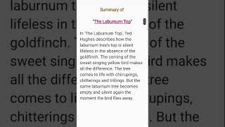 The Laburnum Top Class 11 Summary Cbse Exam [upl. by Eelimaj793]