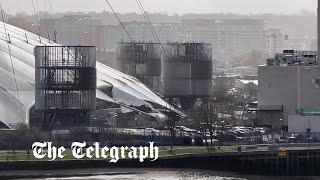 Storm Eunice Hole torn in O2 dome as highest ever gust of 122mph recorded in England [upl. by Lois]