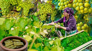 Vine leaves are harvested in the village and stored for the winter [upl. by Sharia453]