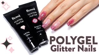 Glitter Nail Gel Tutorial For Beginners ✨ Glitter Polygel Nail Extensions [upl. by Vitek]