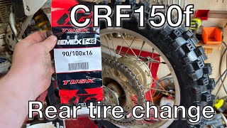 Honda CRF150r rear tire change 16in motorcycle motorcross moto doityourself [upl. by Ylrebmik]