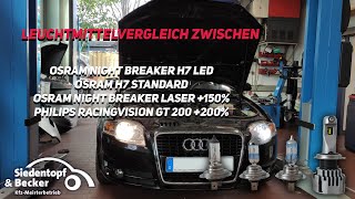 Osram Night Breaker H7 LED vs Osram Night Breaker Laser amp Philips RacingVisionGT200 Fahraufnahmen [upl. by Zacharia413]