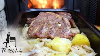 Bavarian Spare Ribs on Cabbage in Masonry Stove  BBQ Recipe  The BBQ Lady [upl. by Aillicsirp899]