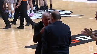 Željko Obradović gives Duško Vujošević a warm hug Partizan NIS  Cibona 1542022 [upl. by Allina]