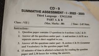 7th class English exam paper SA1 2023 💯 real SA1 question paper English rameekitchenvlogs [upl. by Wyatan]