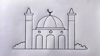 How to draw a Mosque  Masjid Easy Drawing  Pencil Drawing Islamic Drawing Video 💯 [upl. by Amimej207]