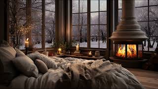 Winter Fireplace Haven  Peaceful Room Ambience  Snowy Winter Day in the Forest [upl. by Aneej804]