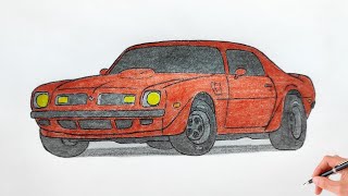 How to draw a PONTIAC FIREBIRD TRANS AM 1975  drawing 3d car  coloring Pontiac Firebird 1974 [upl. by Retseh]