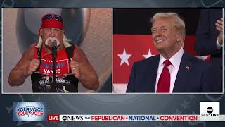 Hulk Hogan riles RNC crowd rips off shirt [upl. by Teevens]