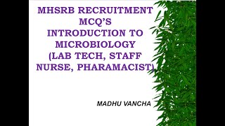 MHSRB TELANGANA RECRUITMENT MCQS LAB TECHNICIAN STAFF NURSE PHARMACIST MICROBIOLOGY MCQS [upl. by Shipman]