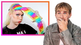 Hairdresser Reacts To Rainbow Hair Color That Also Glow 🤯 [upl. by Eeleimaj]