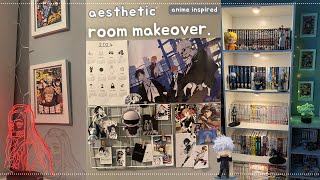 AESTHETIC room makeover 🐻‍❄️ anime room makeover pinterest inspired anime decor manga shelf [upl. by Adnowat]