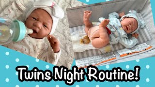 Twins Night Routine Realistic Baby Dolls Reborn Babies Roleplay Berenguer Dolls [upl. by Rafa]