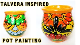 Talavera inspired pot painting  Easy pot painting for beginners using acrylic color DIY affinity [upl. by Atter]