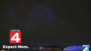 Watch the Detroit Lions drone light show above Ford Field [upl. by Erbes]